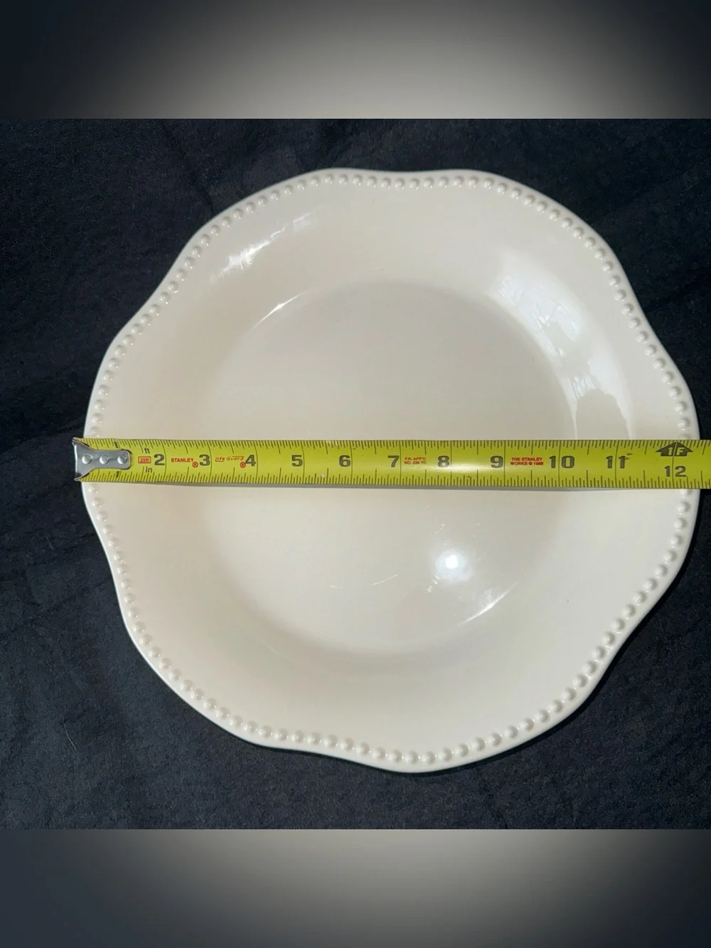 POTTERY BARN EMMA WHITE BEADED SCALLOPED LARGE ROUND SERVING PLATTER 12.5